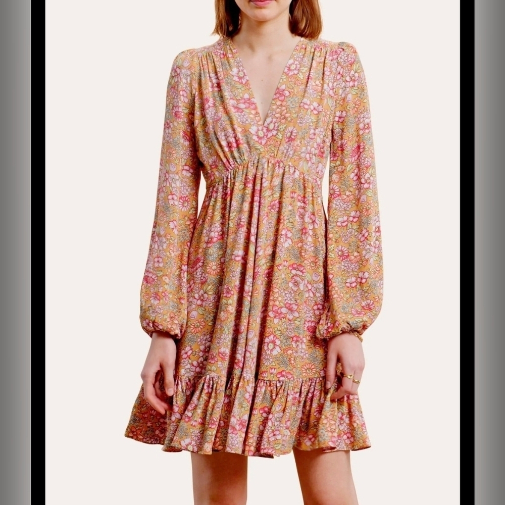 Bytimo Summer Long Sleeve Minidress in Dark Field Summer dress